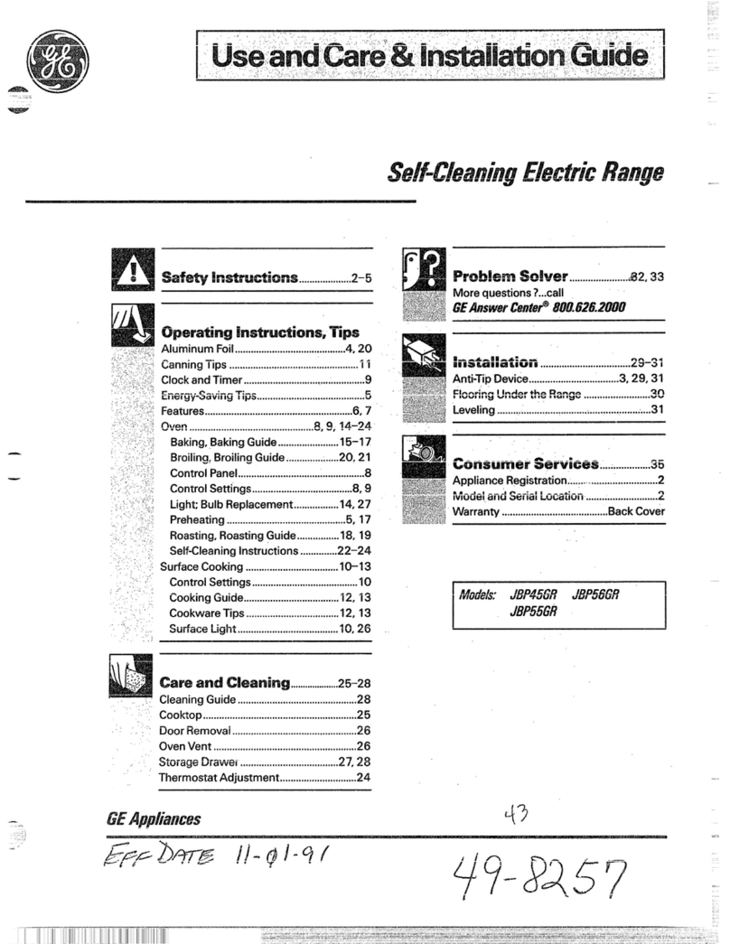 GE JBP45GR Use and care & installation guide GE JBP45GR Use and care & installation guide