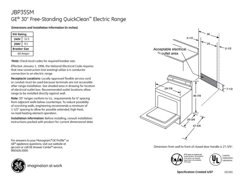 GE JBP35SMSS Dimensions and installation information