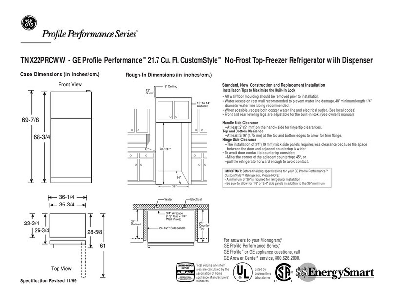 GE Profile Performance CustomStyle TNX22PRCBB Specification sheet