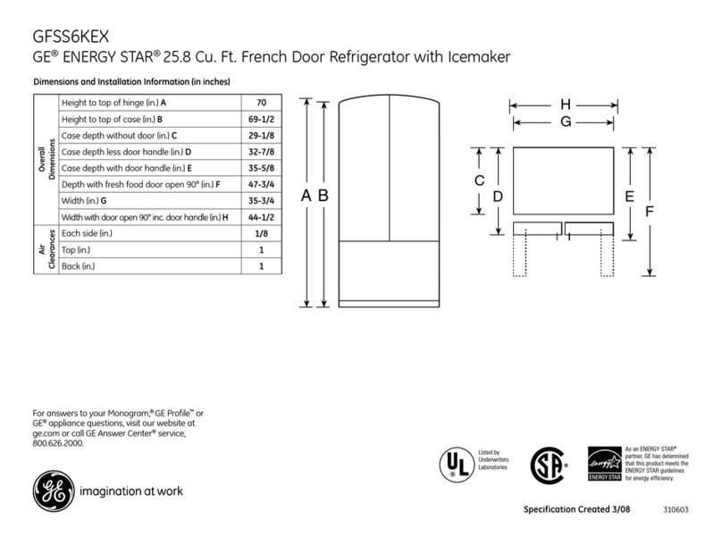 GE GFSS6KEXSS - r 25.8 cu. Ft. Refrigerator Manual
