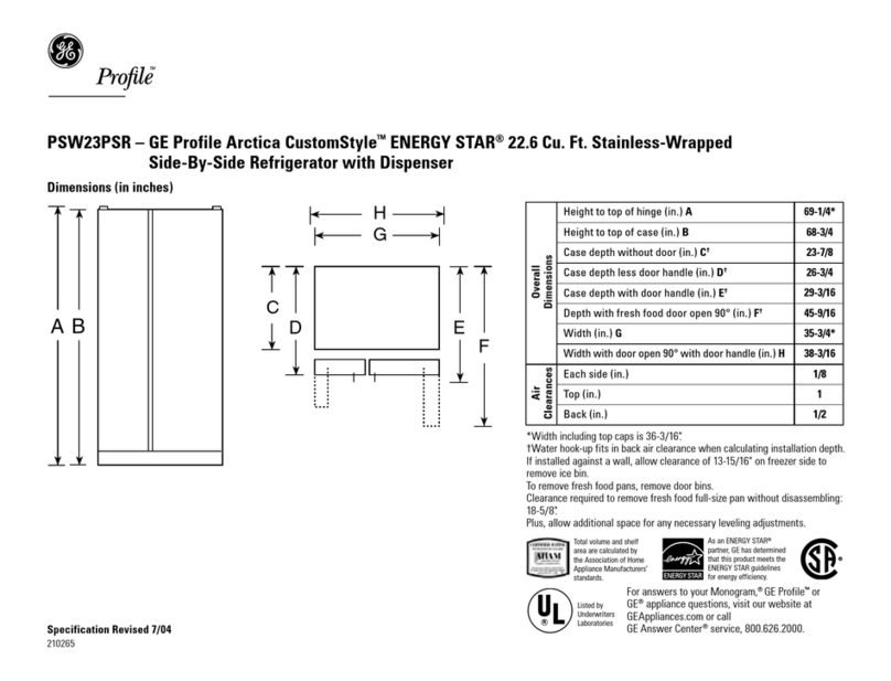 GE GE Profile Arctica CustomStyle PSW23PSR User instructions