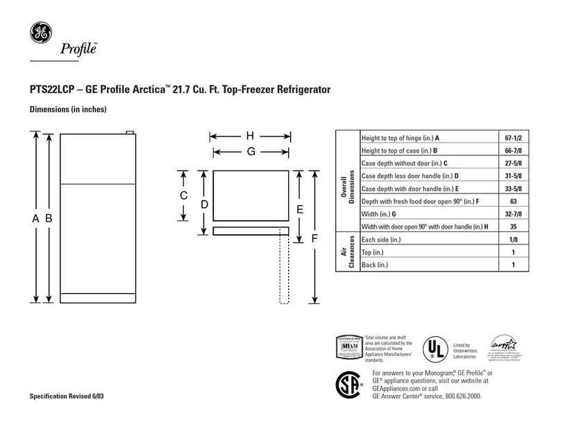 GE Profile Arctica PTS22LCPWW User instructions