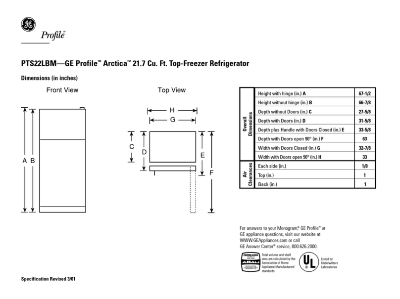GE GE Profile Arctica PTS22LBM User instructions GE GE Profile Arctica PTS22LBM User instructions
