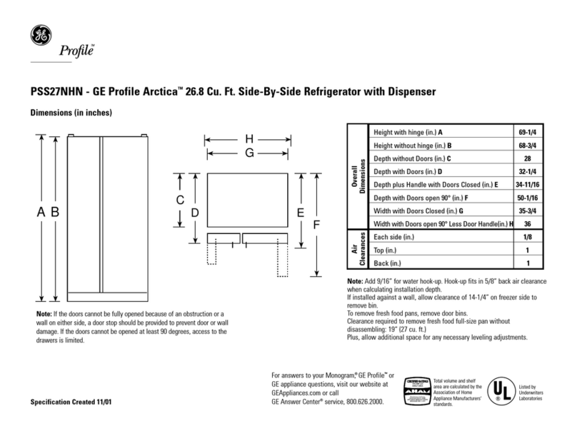 GE GE Profile Arctica PSS27NHN Dimension Guide