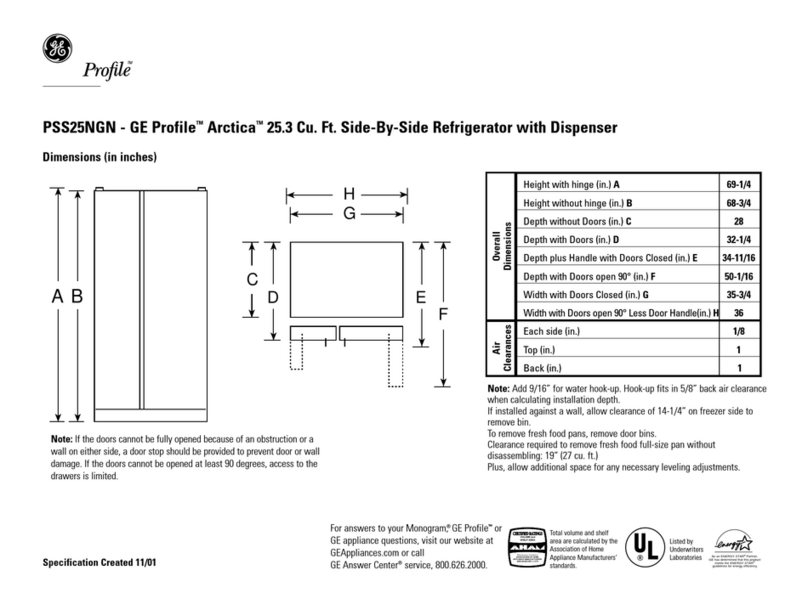 GE Profile Arctica PSS25NGN Dimension Guide