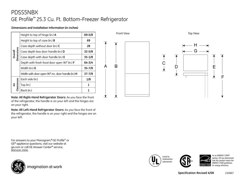 GE PDSS5NBX - Profile - 25.3 cu. Ft. Bottom Freezer... Manual