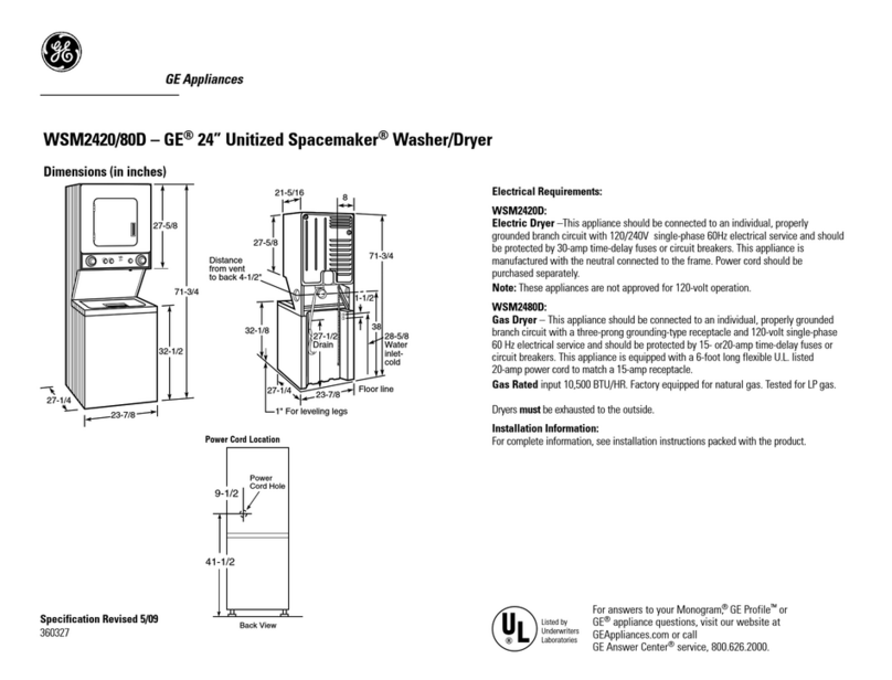 GE Unitized Spacemaker WSM2480DWW Dimension Guide
