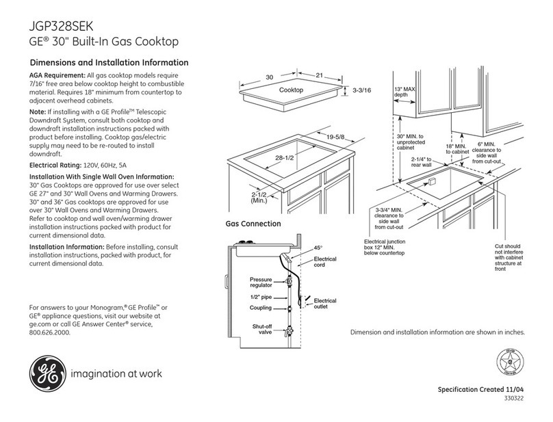 GE JGP328SEKSS - 30" B/I Gas CKTP Dimensions and installation information