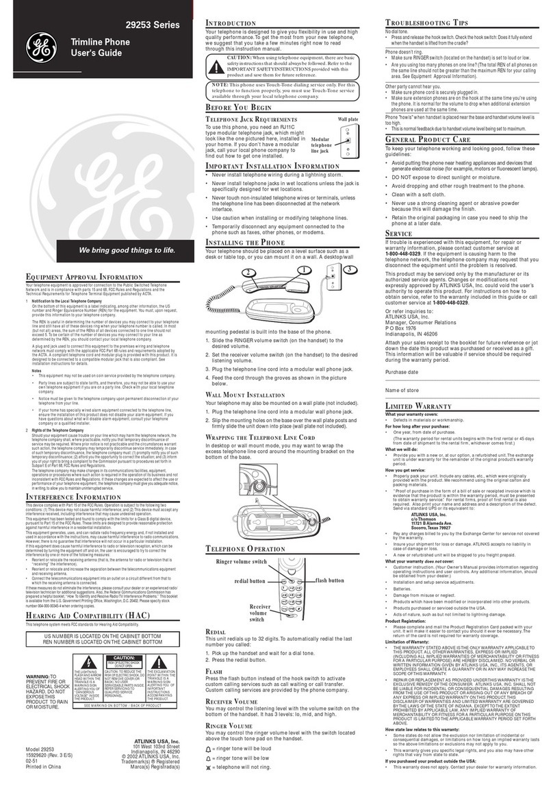 GE TRIMLINE PHONE 29253 user guide