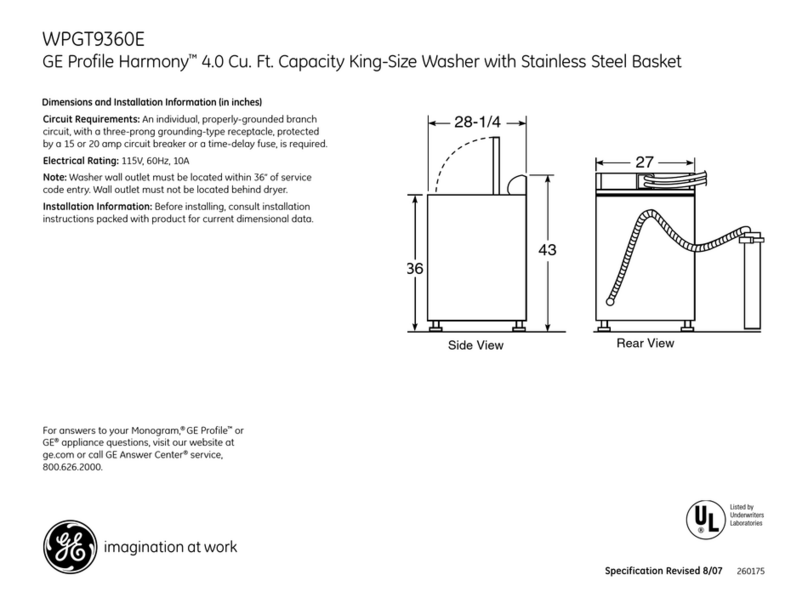GE WPGT9360EWW - Profile Harmony 4.0 cu. Ft. Capacity King-Size... User manual