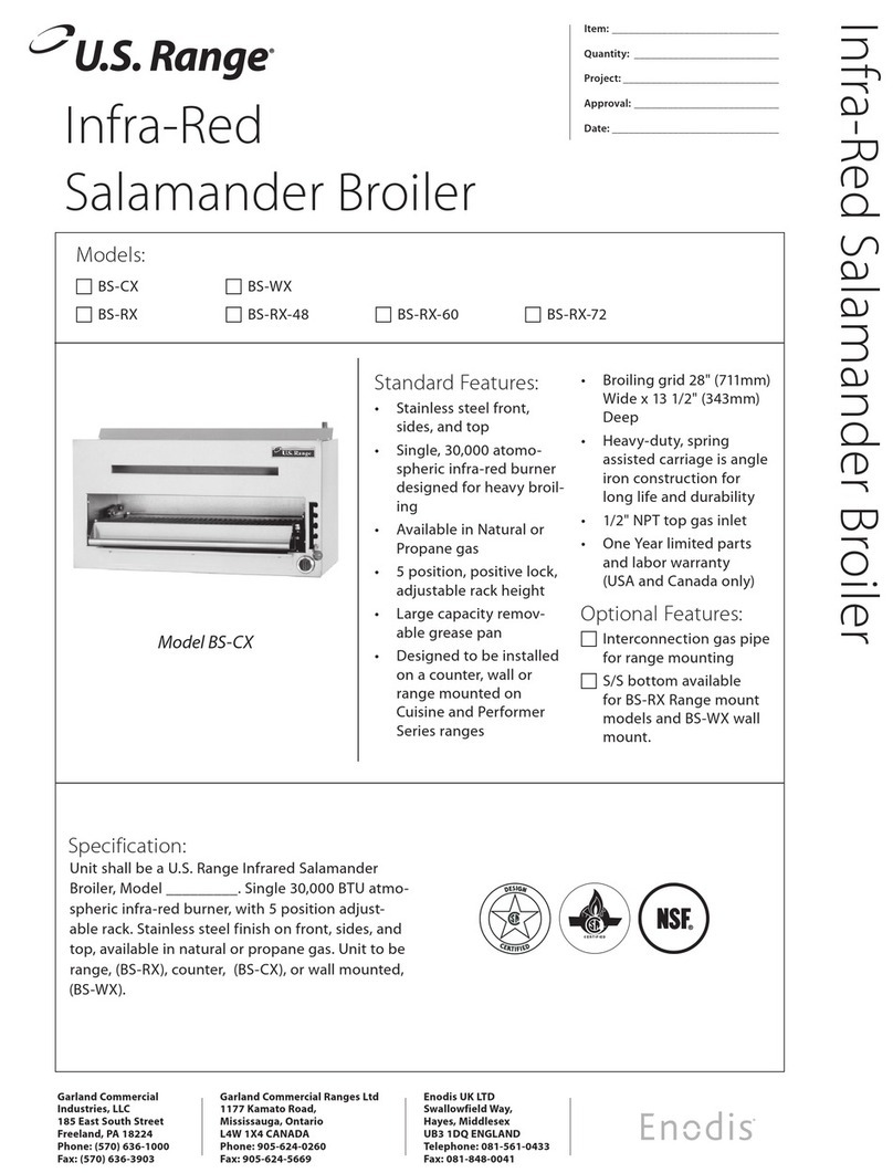 U.S. Range Infra-Red Salamander Broiler BS-CX Specifications
