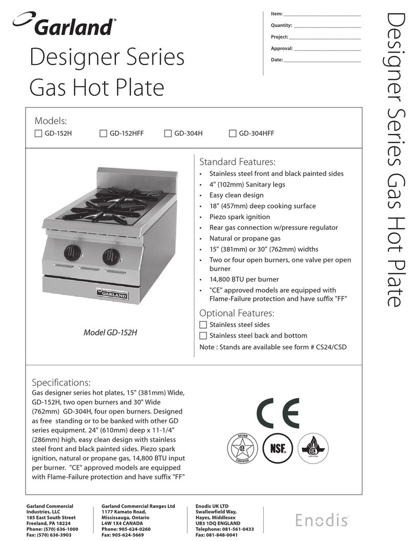 Garland Enodis GD-152H Specifications Garland Enodis GD-152H Specifications