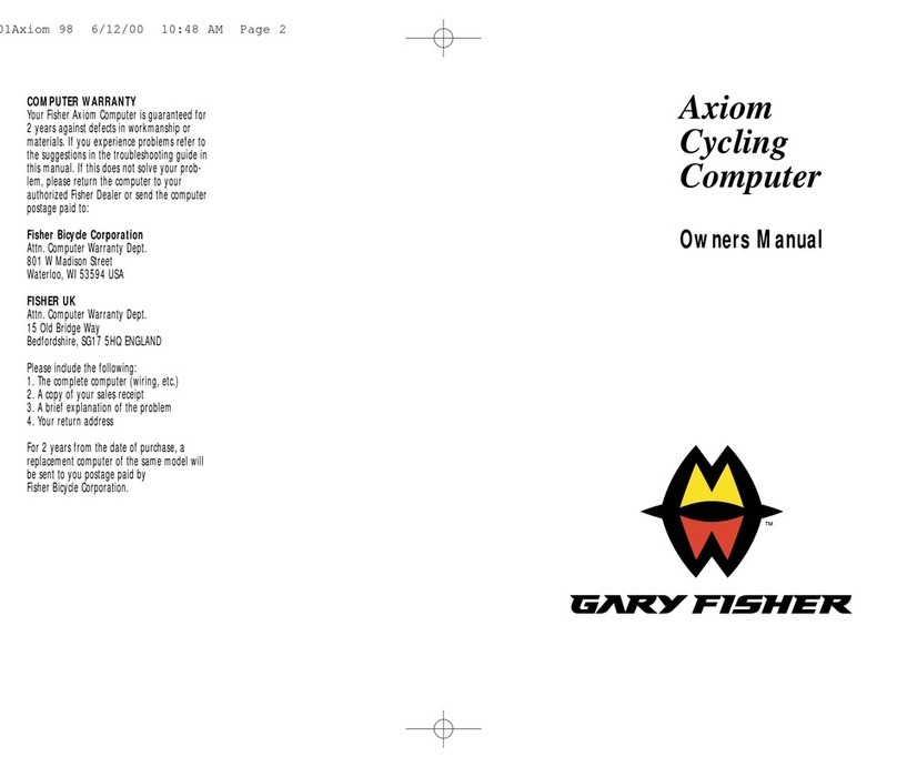 Gary Fisher Axiom Cycling Computer owner's manual