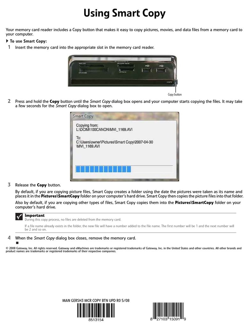Gateway Memory Card Reader Specification sheet