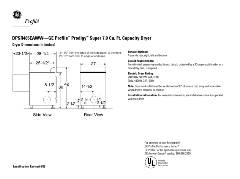GE GE Profile Prodigy DPSR405EAAA User manual