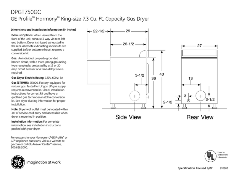 GE Profile Harmony DPGT750GCPL Manual