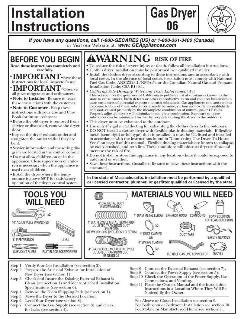 GE DPSR610GGWT - Profile 7.0 cu. Ft. Gas Dryer User manual