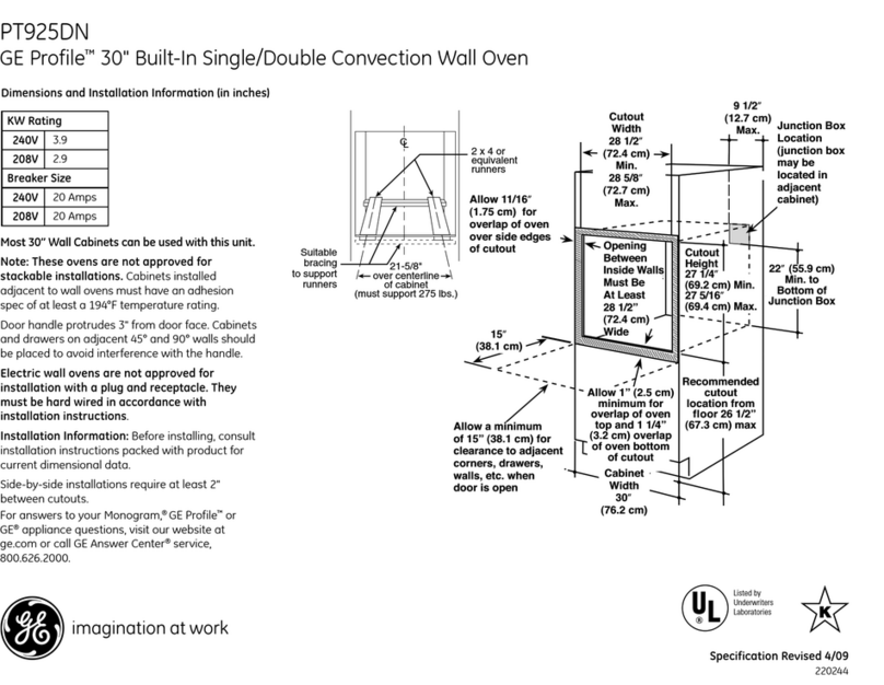 GE Profile PT925DN Dimensions and installation information