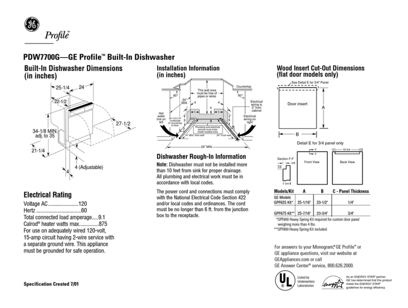 GE GE Profile PDW7700G Specification sheet
