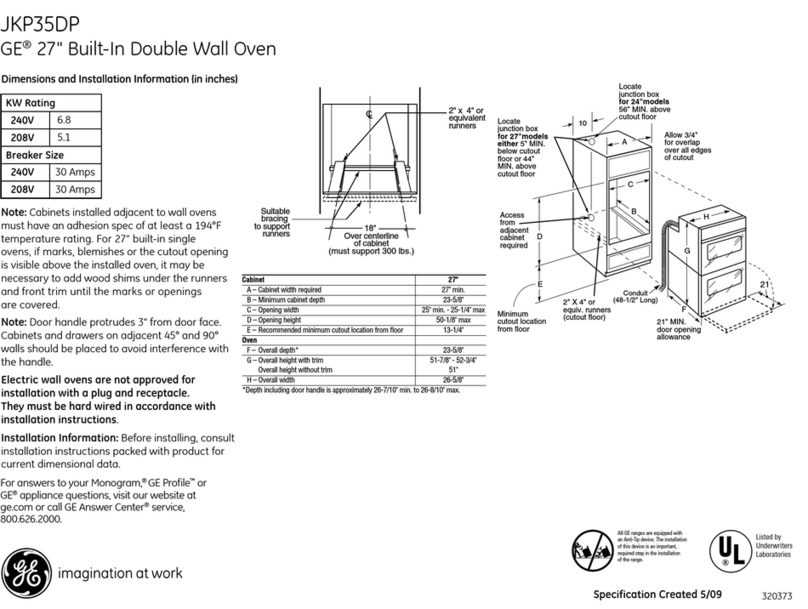 GE JKP35DPBB Dimensions and installation information