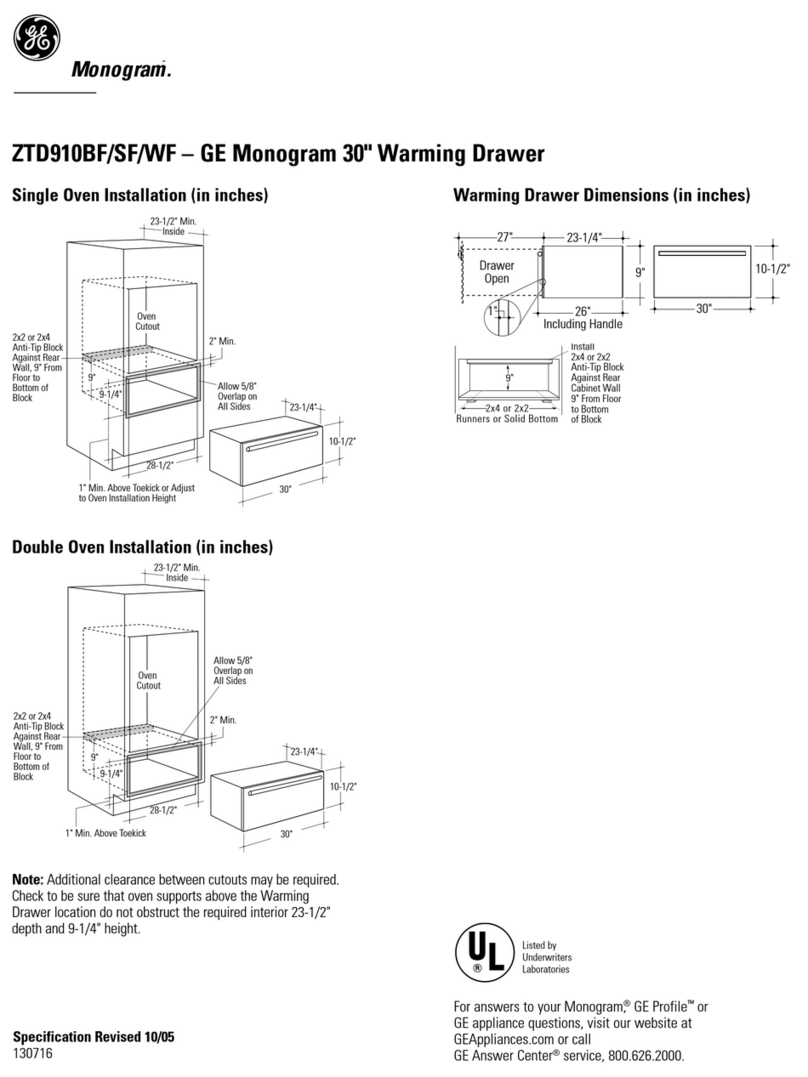 GE MONOGRAM ZTD910BF/SF/WF Dimension Guide