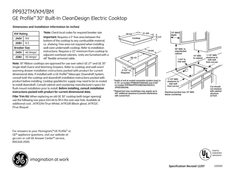 GE Profile PP932 Dimensions and installation information