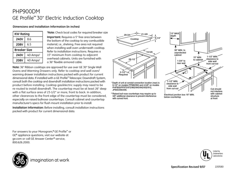 GE PHP900DMBB - 30" Induction Cooktop Manual