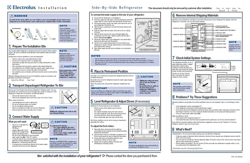 Electrolux Refrigerator installation guide