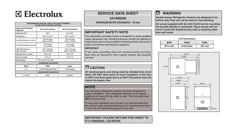 Electrolux R134A Service data sheet