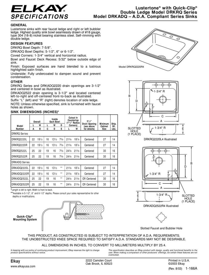 Elkay Sink DRKADQ2220R User manual