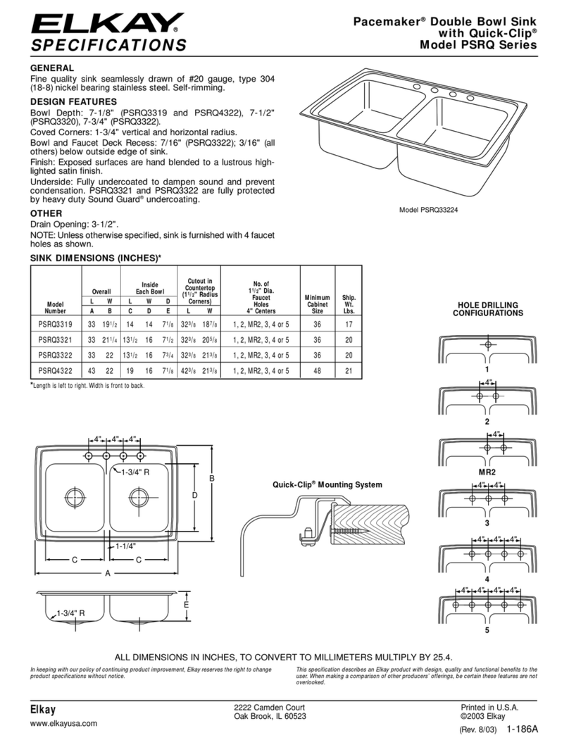 Elkay Pacemaker PSRQ3319 User manual Elkay Pacemaker PSRQ3319 User manual