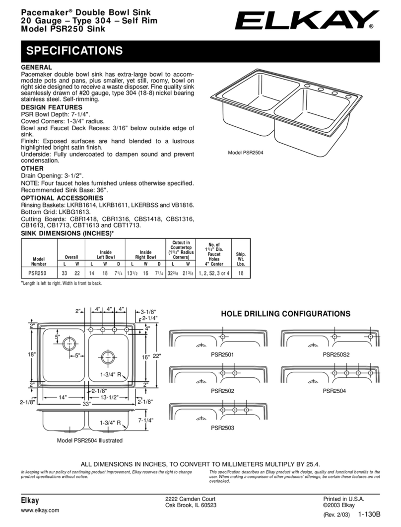 Elkay Pacemaker PSR250 Sink Specifications