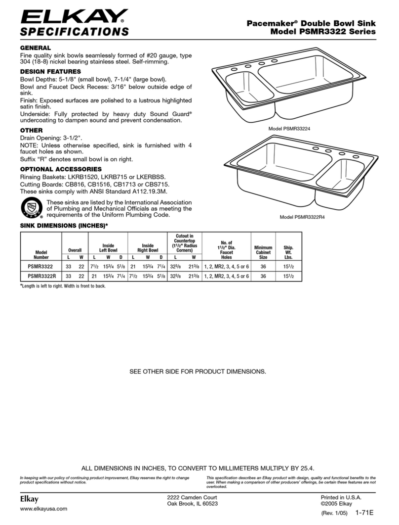 Elkay Pacemaker PSMR3322 Series User manual Elkay Pacemaker PSMR3322 Series User manual