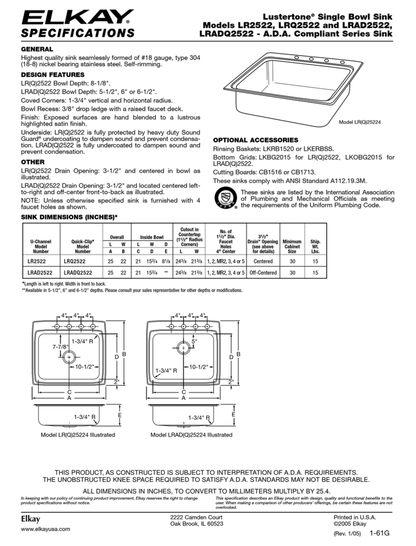 Elkay Lustertone LR2522 User manual Elkay Lustertone LR2522 User manual