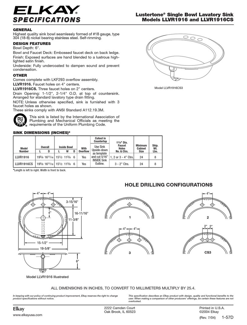 Elkay Lustertone LLVR1916 Specification sheet