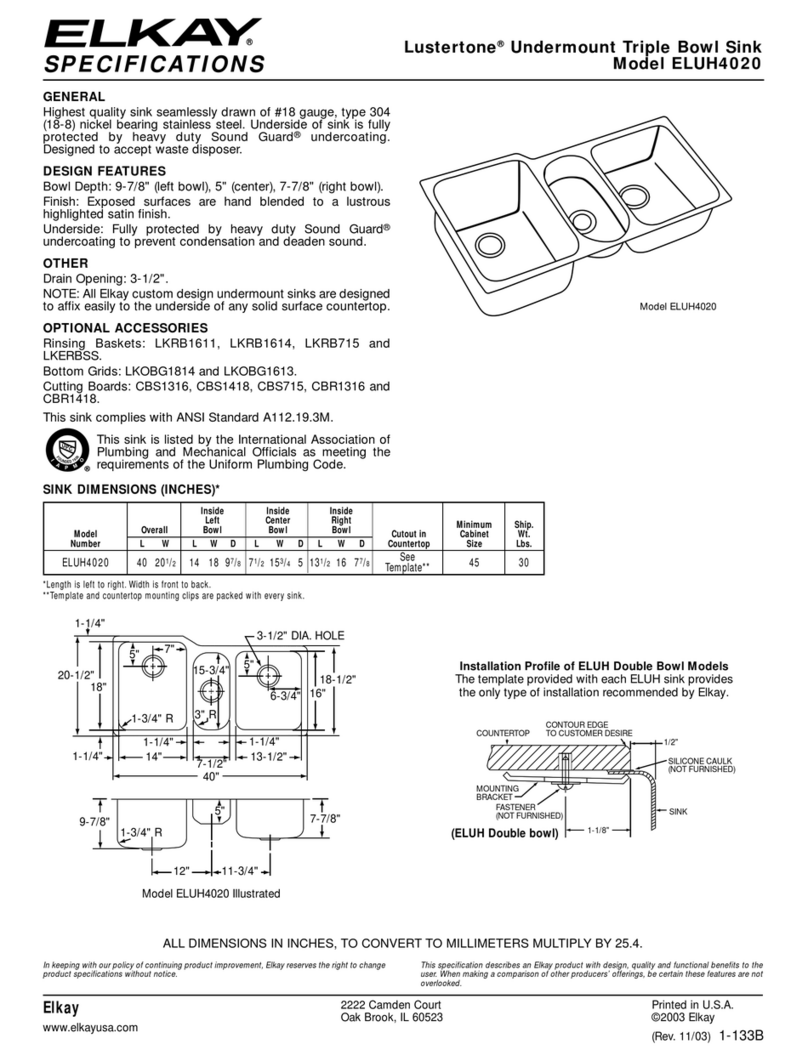 Elkay Lustertone ELUH4020 User manual