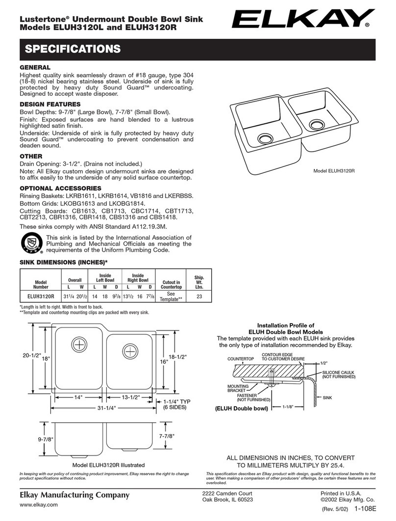 Elkay Lustertone ELUH3120L Specifications