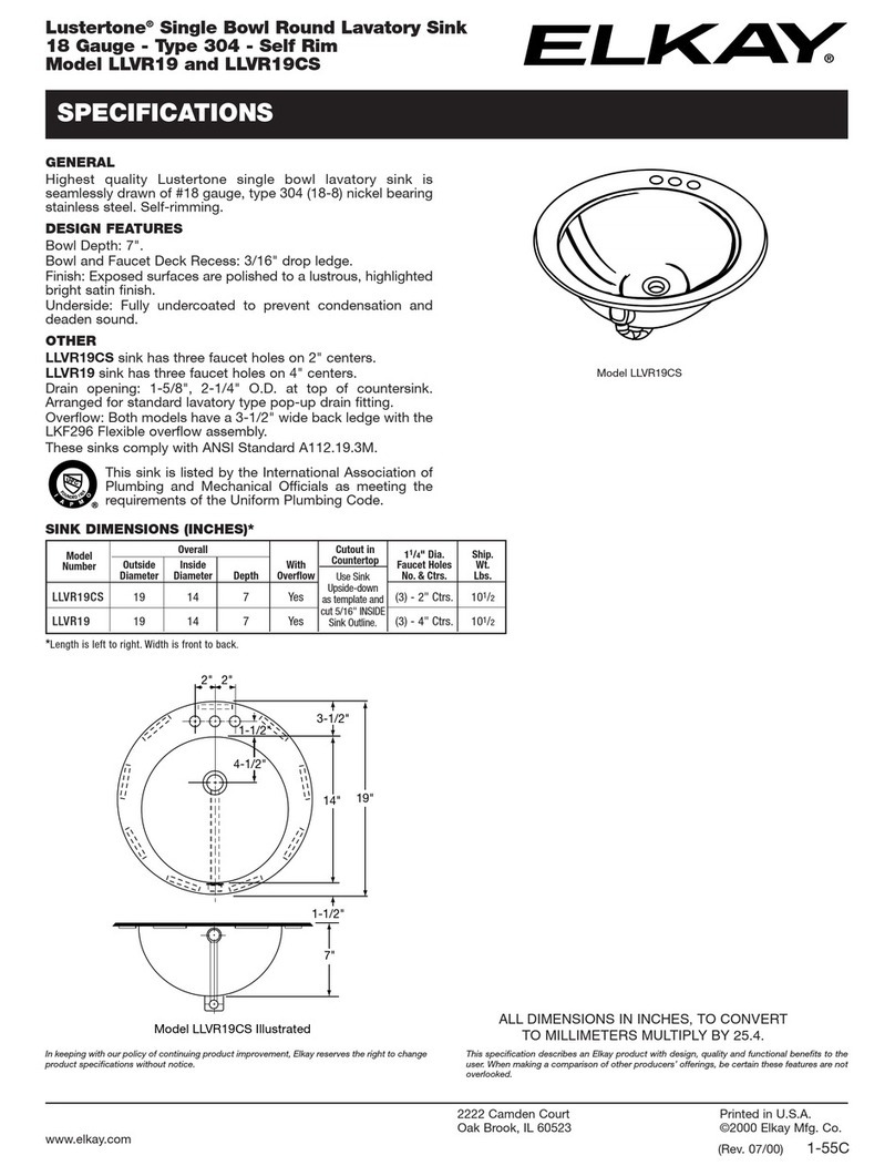 Elkay Lustertone LLVR19 User manual Elkay Lustertone LLVR19 User manual