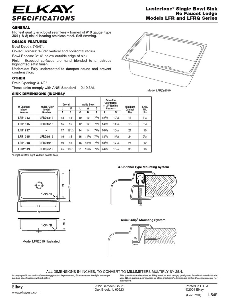 Elkay Lustertone LFRQ1313 User manual Elkay Lustertone LFRQ1313 User manual
