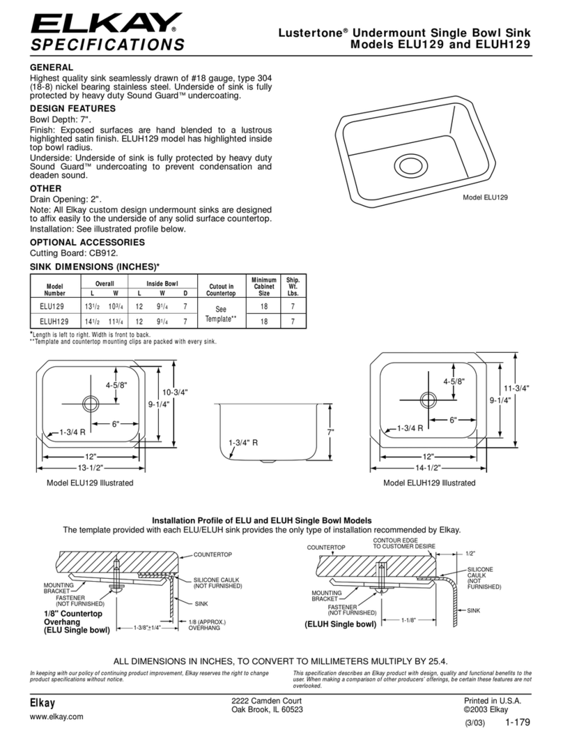 Elkay Lustertone ELU129 Specifications Elkay Lustertone ELU129 Specifications