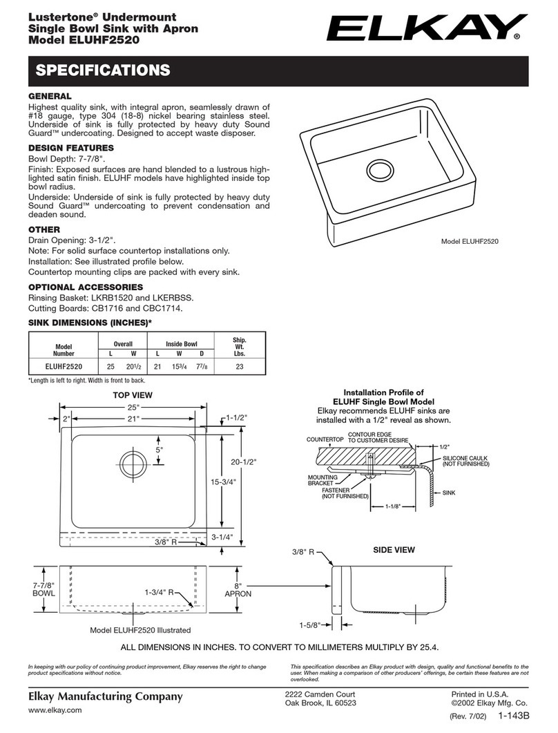 Elkay Lustertone ELUHF2520 User manual