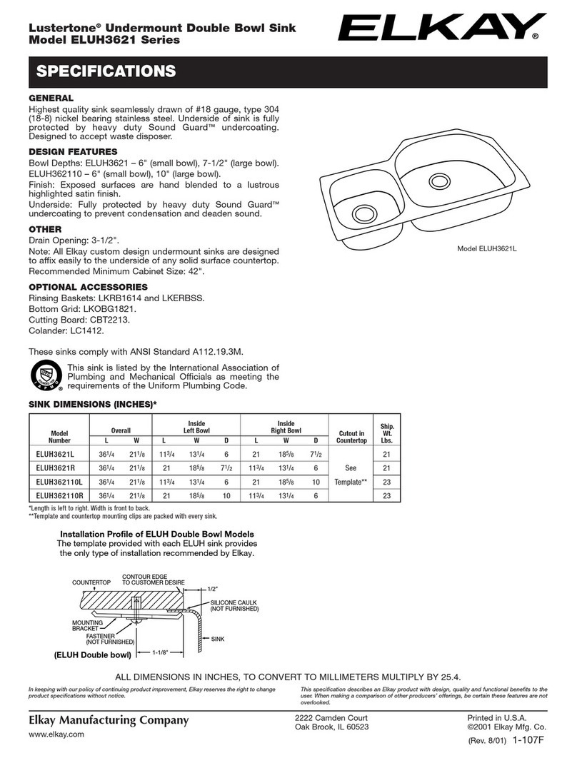 Elkay ELUH3621 Series Specifications