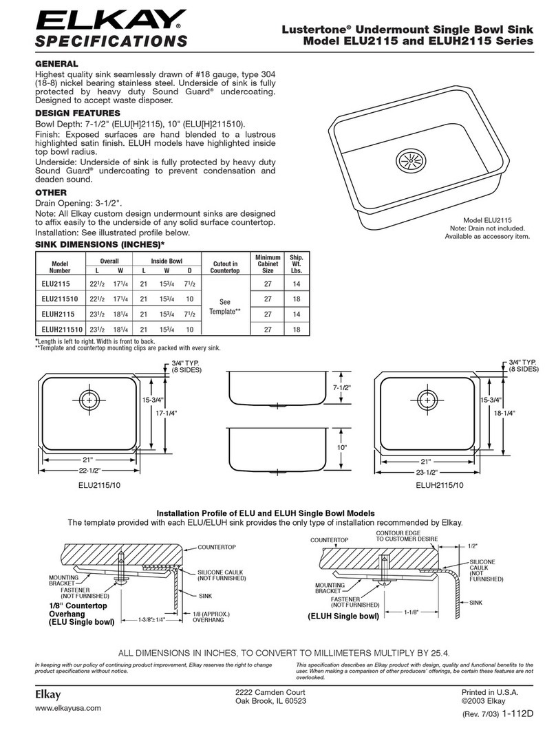 Elkay Lustertone ELU2115 Specifications Elkay Lustertone ELU2115 Specifications