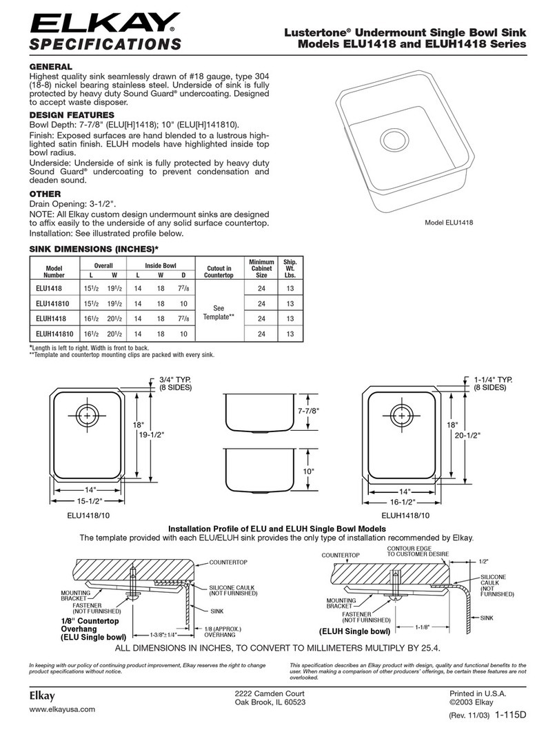 Elkay Lustertone ELU1418 Specifications