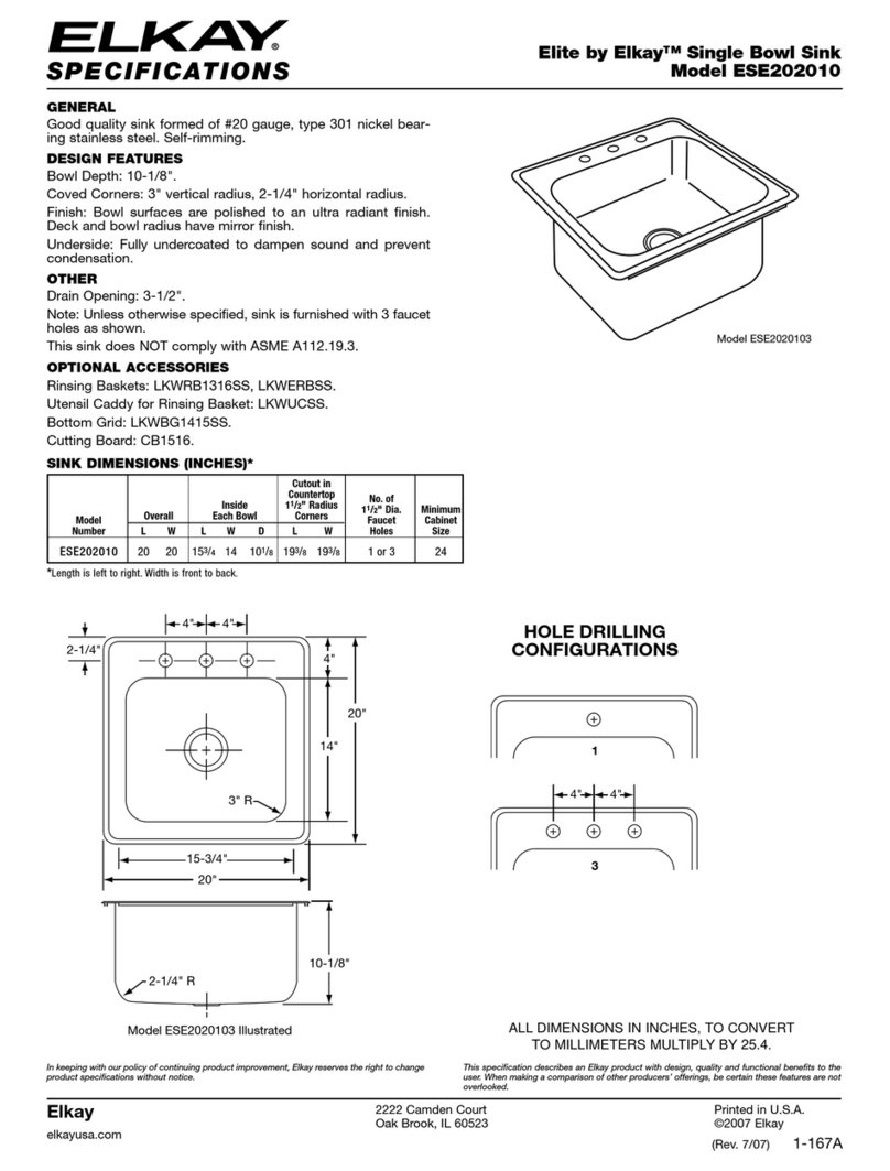Elkay Elite ESE202010 User manual