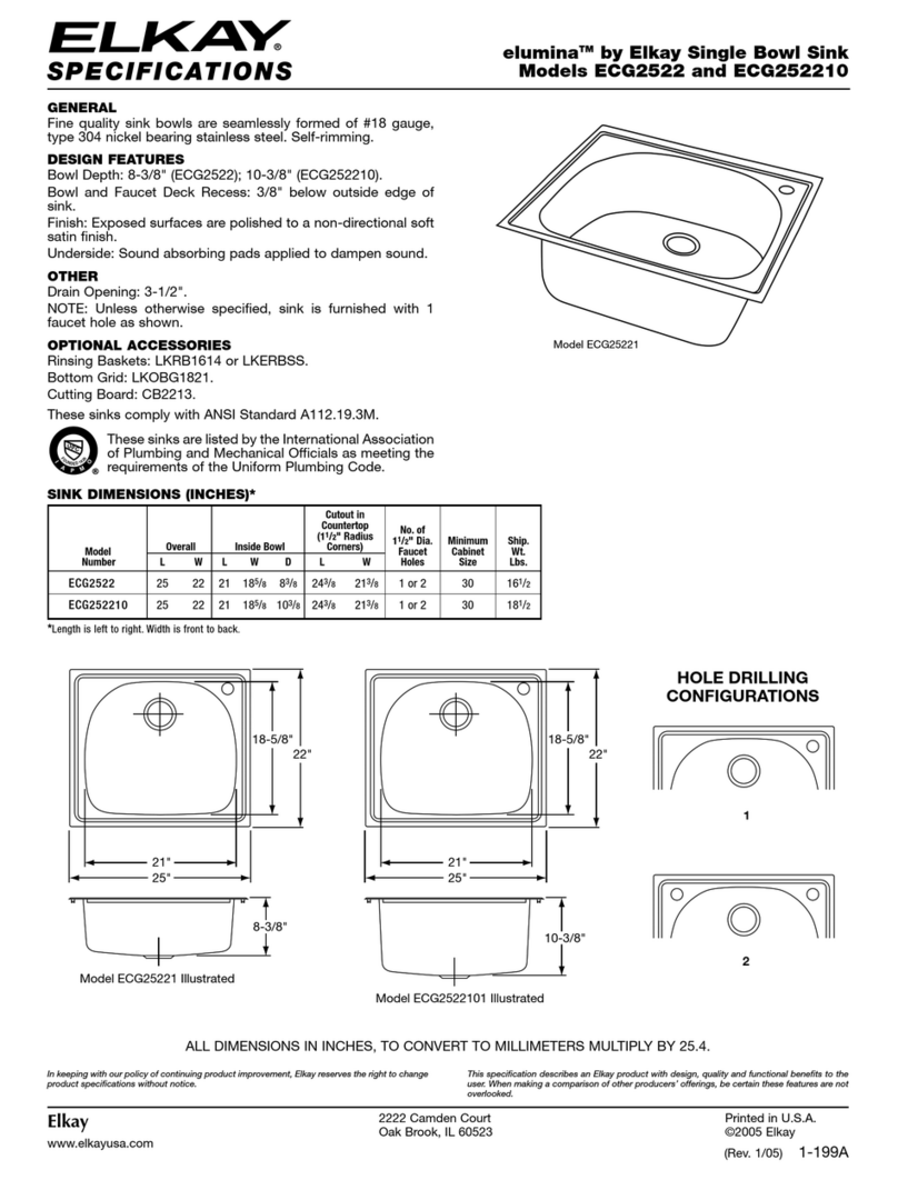 Elkay elumina ECG2522 Specification sheet Elkay elumina ECG2522 Specification sheet