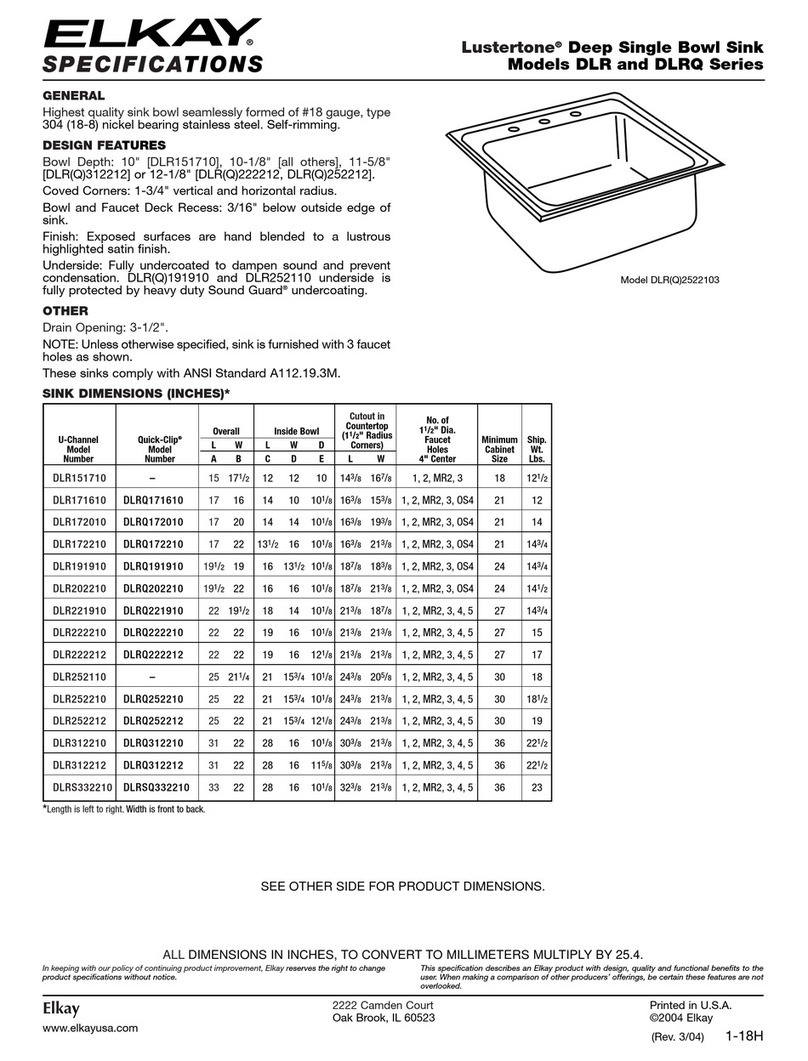 Elkay DLRQ222212 Specifications
