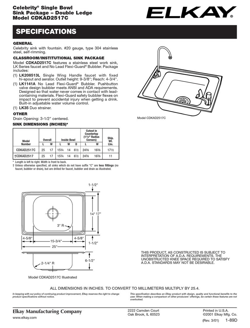 Elkay Celebrity CDKAD2517C Specifications
