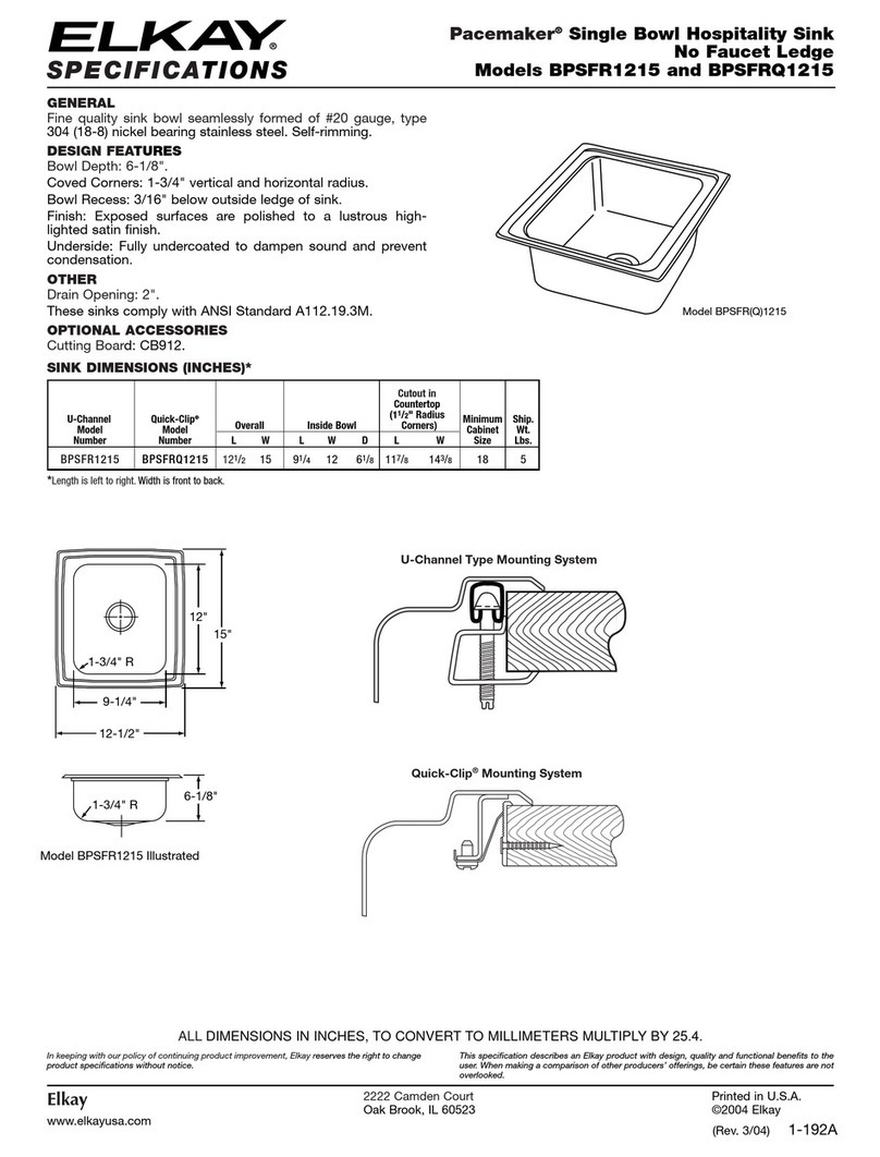 Elkay Pacemaker BPSFR1215 User manual