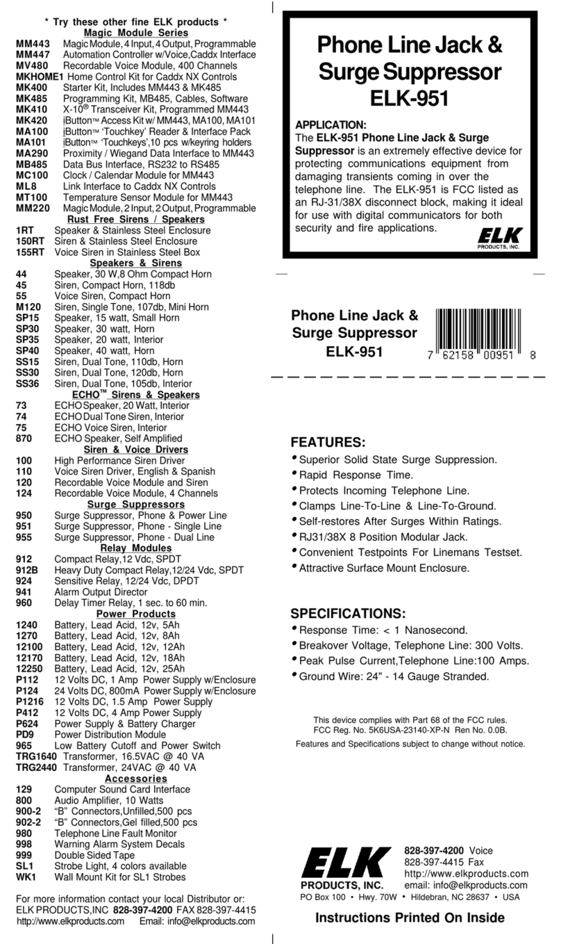 Elk Products ELK-951 Installation/connections